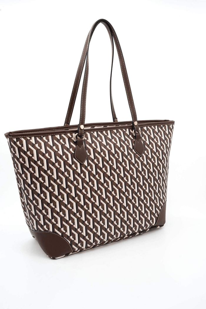 Silver Polo Kahve - Kahve Çizgili 3D Ekose Kadın Omuz Çantası SP1169