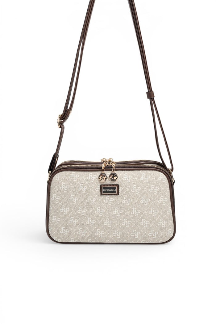 Silver Polo Taş - Kahve Monogram Kadın Çapraz Çanta SP899