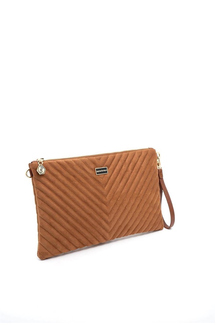 Silver & Polo SP1034 Kadın Portföy & Clutch Kapitone V Süet Taba