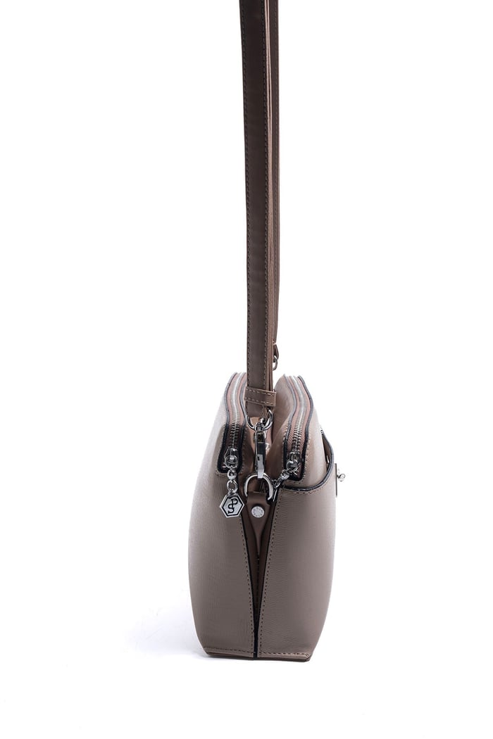 Silver Polo Koyu Bej - Latte Düz Kadın Çapraz Çanta SP623