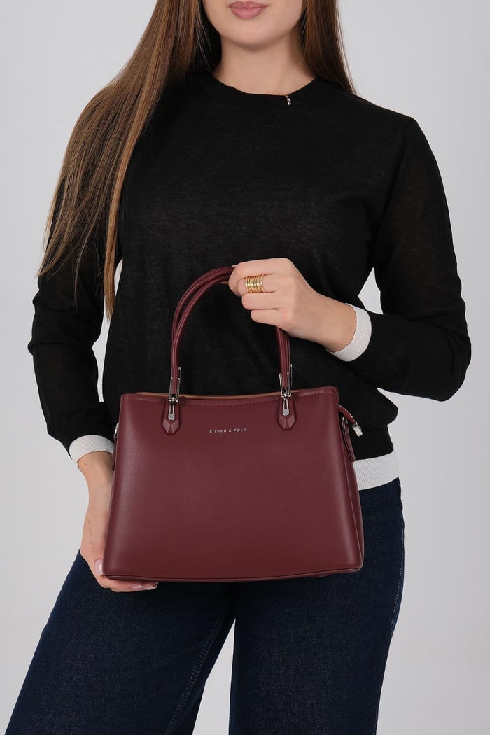 Silver Polo Bordo - Bordo Cilt Kadın El Çantası SP1233