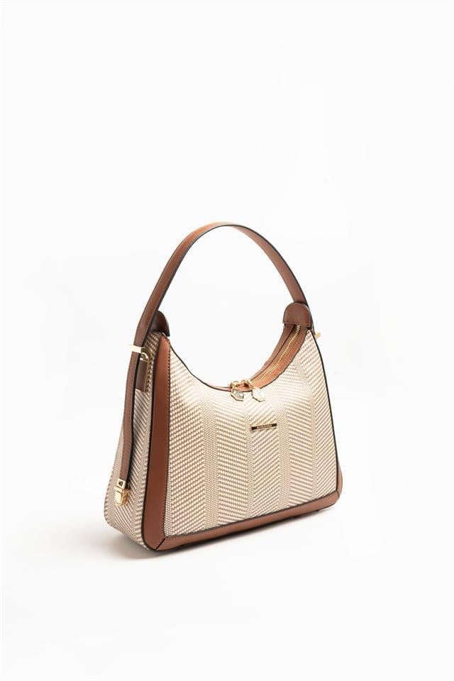 Silver & Polo SP1187 Kadın Omuz Çantası Hasır Bej-Taba