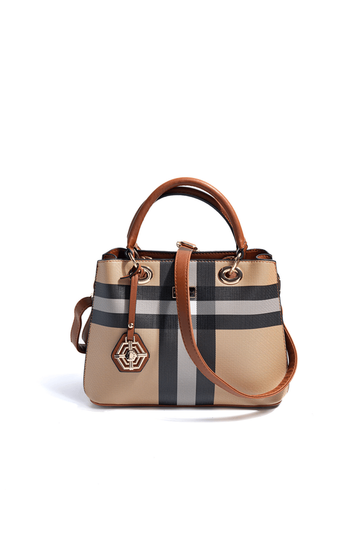 Silver & Polo SP1272 Kadın El Çantası Ekose Bej-Taba