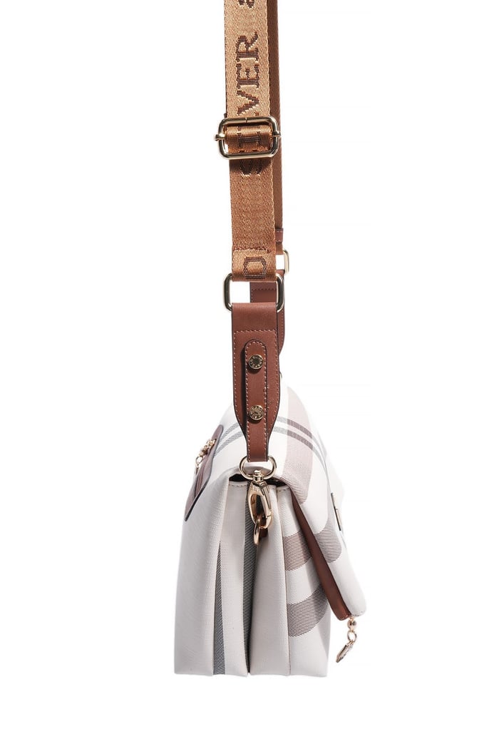 Silver Polo Krem - Taba Ekose Kadın Çapraz Çanta SP1278
