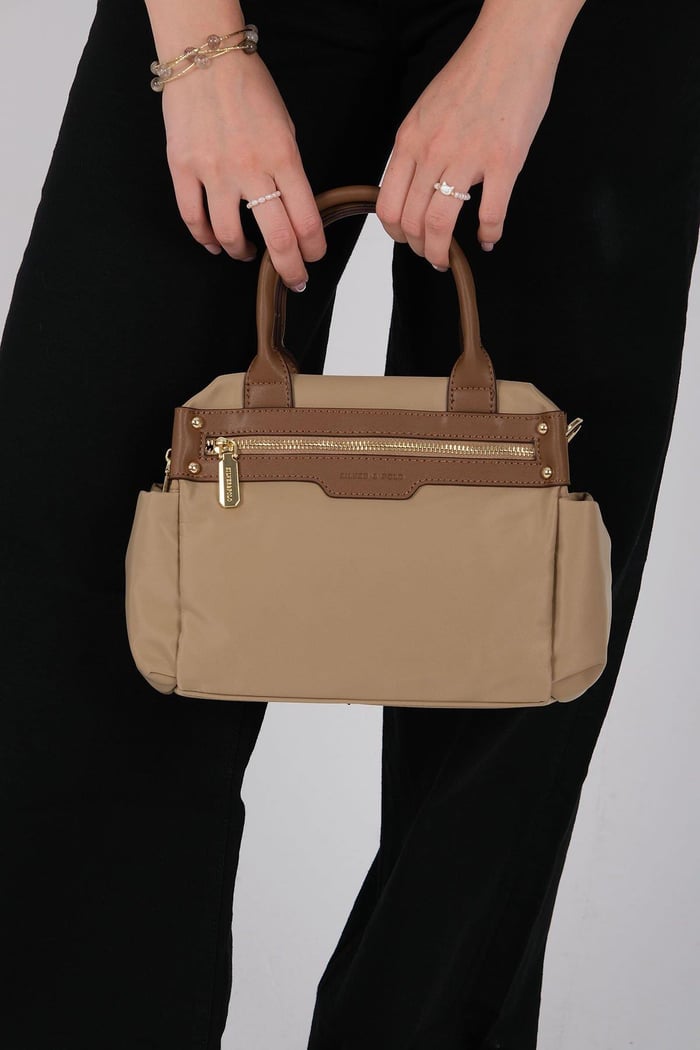 Silver Polo Vizon - Camel Saten Kadın El Çantası SP1219
