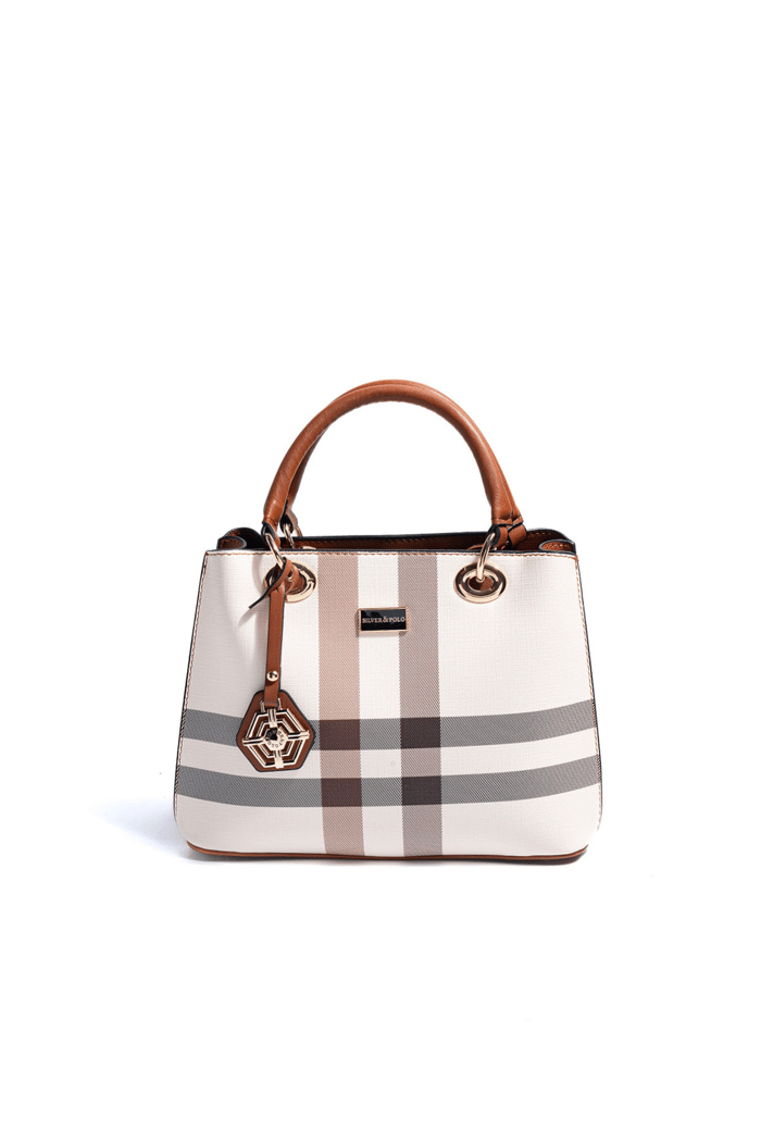 Silver & Polo SP1272 Kadın El Çantası Ekose Krem-Taba