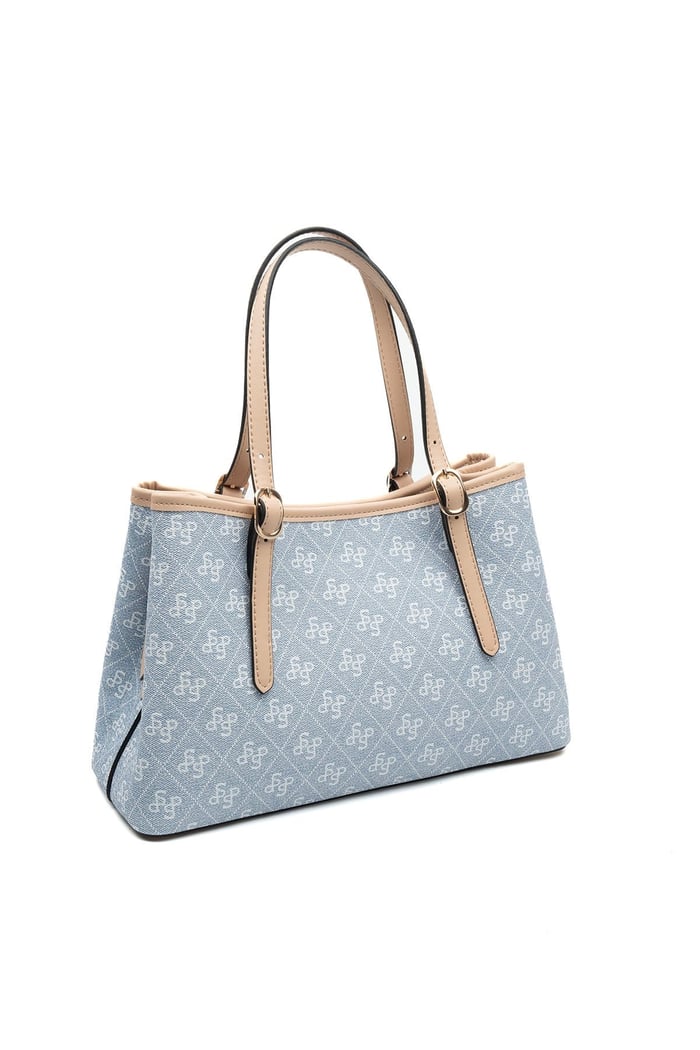 Silver & Polo SP1252 Kadın El Çantası Monogram Mavi-Ten