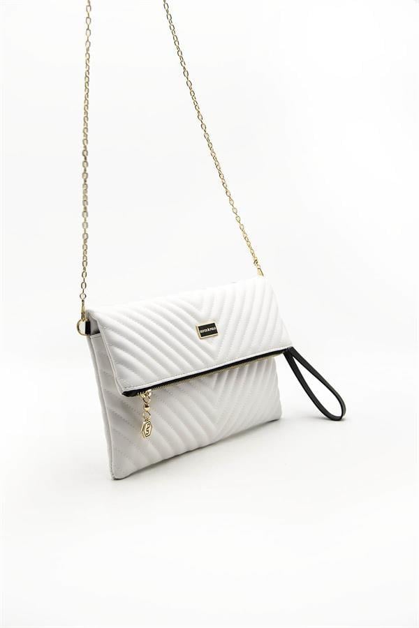 Silver Polo Beyaz - Beyaz Kapitone V Kadın Portföy ve Clutch El Çantası SP1134