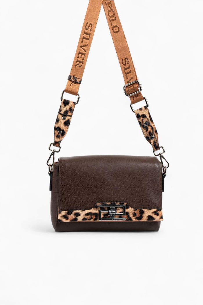 Silver Polo Kahve - Leopar Taba Düz Kadın Çapraz Çanta SP1257