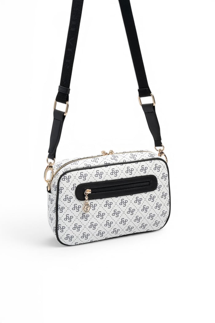 Silver Polo Beyaz - Siyah Monogram Kadın Çapraz Çanta SP1280