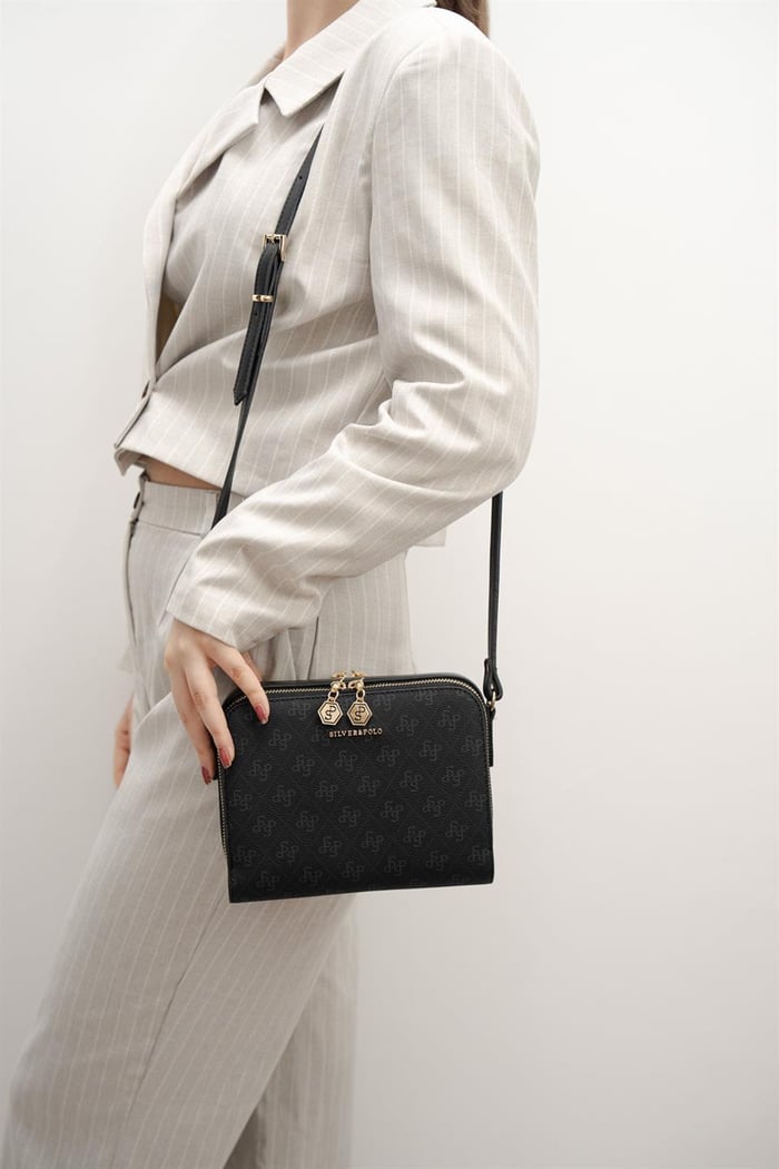 Silver & Polo SP888 Kadın Çapraz Çanta Monogram Siyah