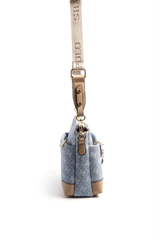 Silver & Polo SP1110 Kadın Çapraz Çanta Monogram Mavi-Ten