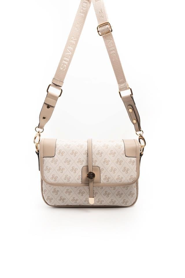 Silver & Polo SP1182 Kadın Çapraz Çanta Monogram Bej-Kum