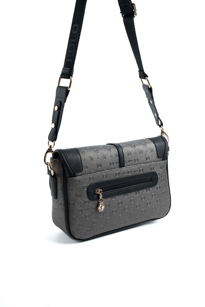 Silver & Polo SP1182 Kadın Çapraz Çanta Logolu Platin-Siyah