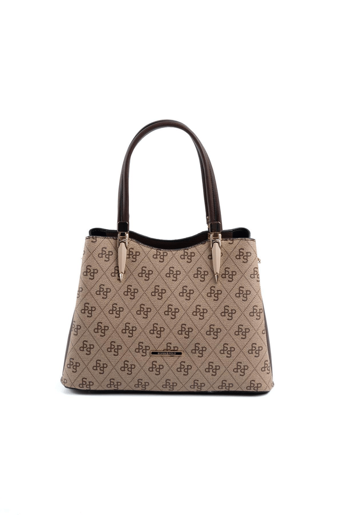 Silver & Polo SP1205 Kadın El Çantası Monogram Koyubej-Kahve
