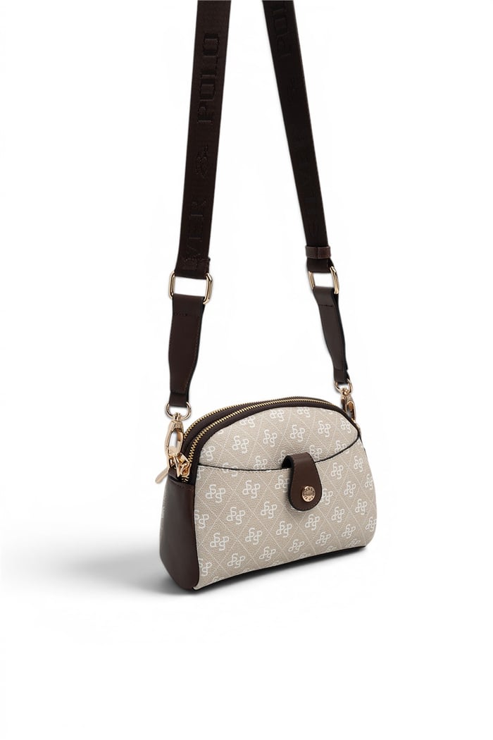 Silver & Polo SP1144 Kadın Çapraz Çanta Monogram Taş-Kahve