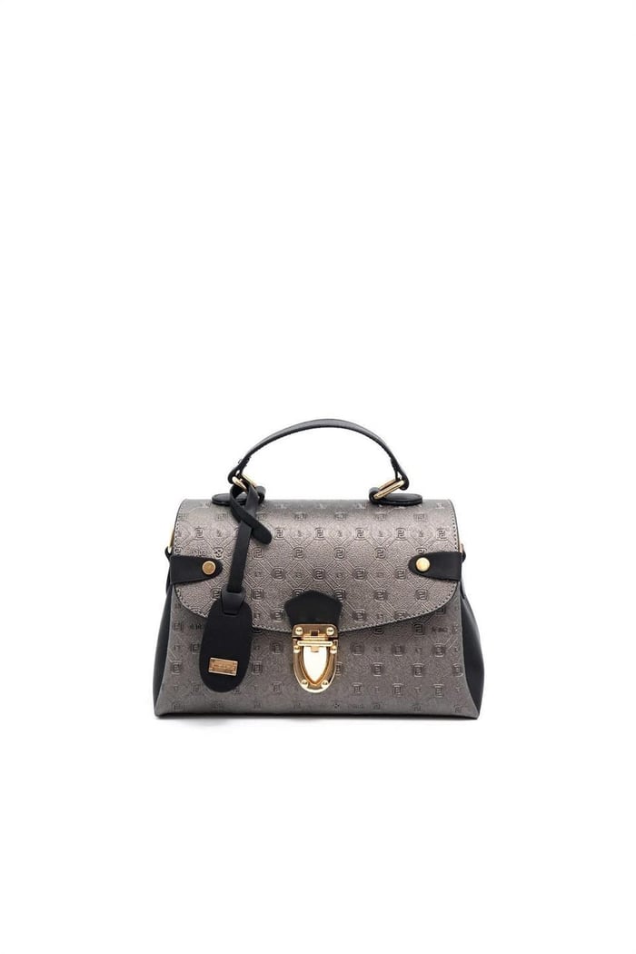 Silver & Polo SP1159 Kadın El Çantası Logolu Platin-Siyah