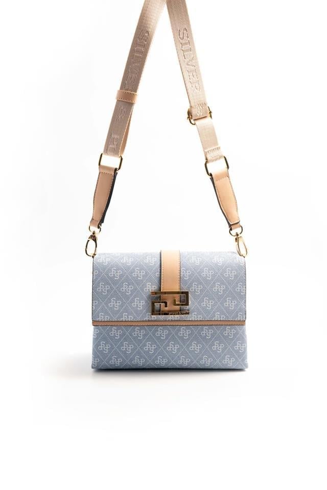 Silver & Polo SP1009 Kadın Çapraz Çanta Monogram Mavi-Ten