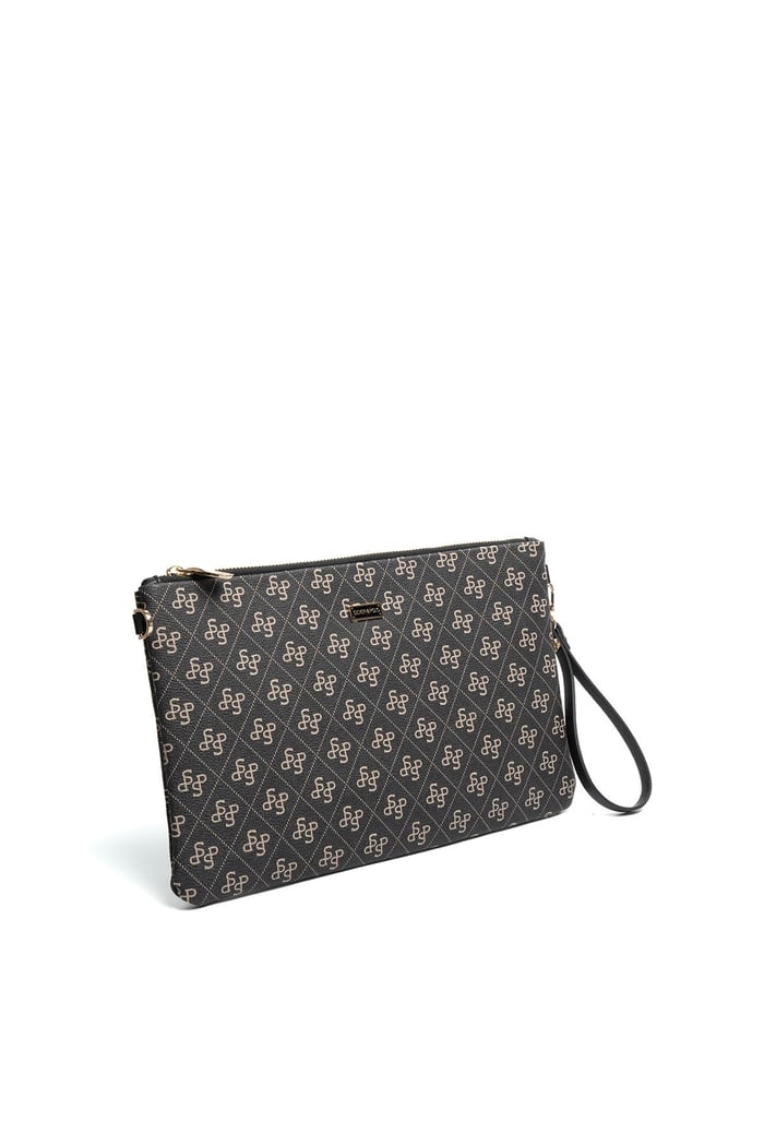 Silver Polo Füme - Siyah Monogram Kadın Portföy ve Clutch El Çantası SP1034