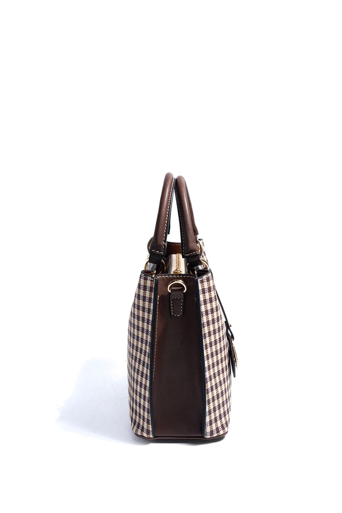Silver & Polo SP1272 Kadın El Çantası Ekose Line Kare Kahve Sarı-Kahve