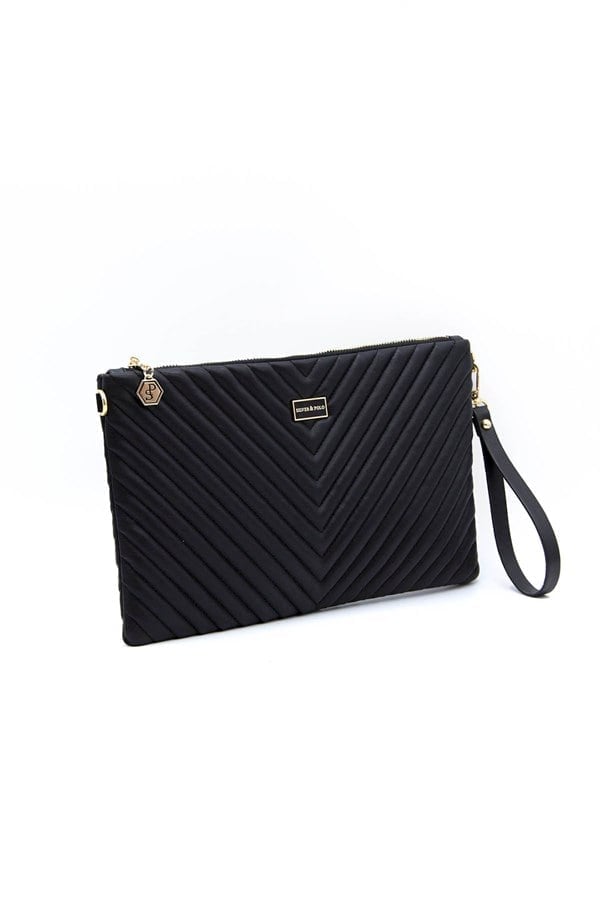 Silver Polo Siyah - Siyah Kapitone V Kadın Portföy ve Clutch El Çantası SP1034