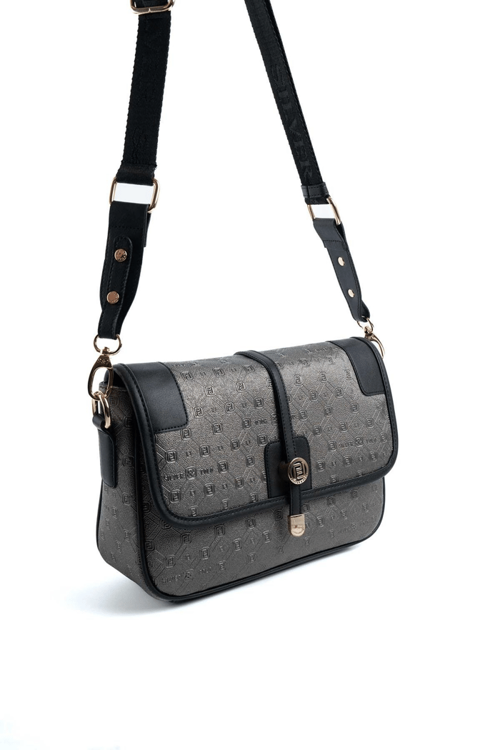 Silver & Polo SP1182 Kadın Çapraz Çanta Logolu Platin-Siyah