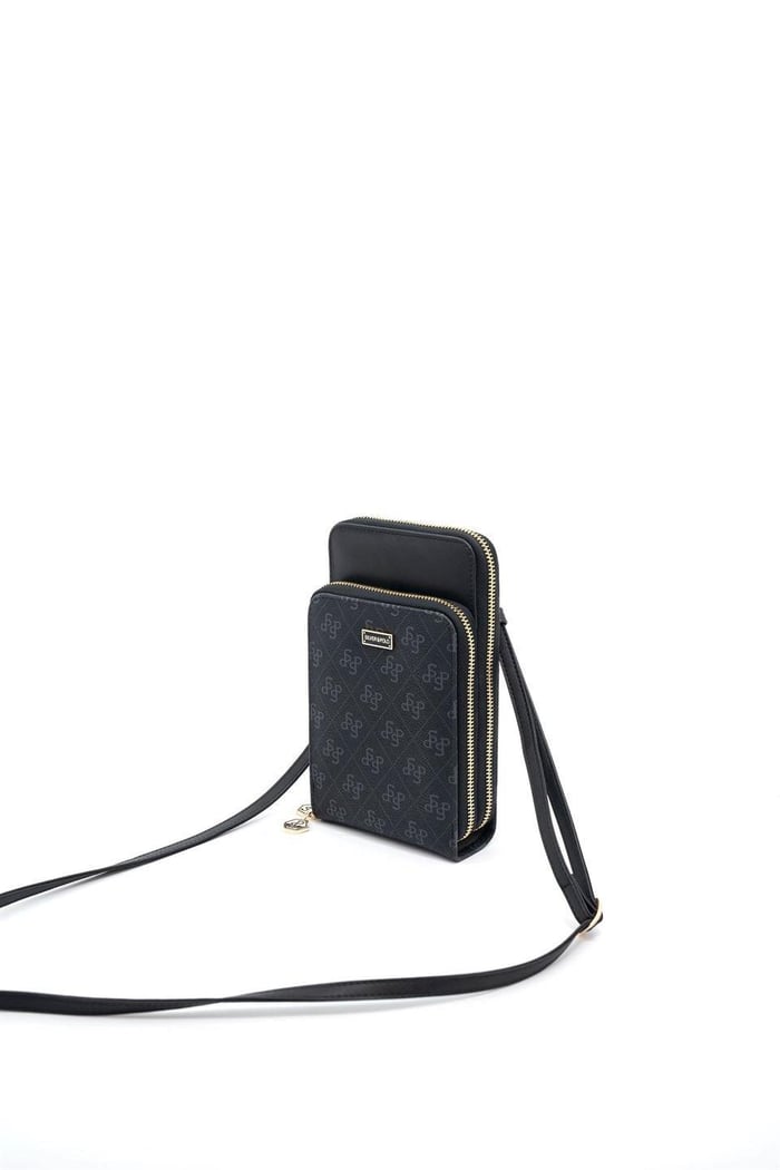 Silver Polo Siyah - Siyah Monogram Kadın Telefon Çantası SP1011
