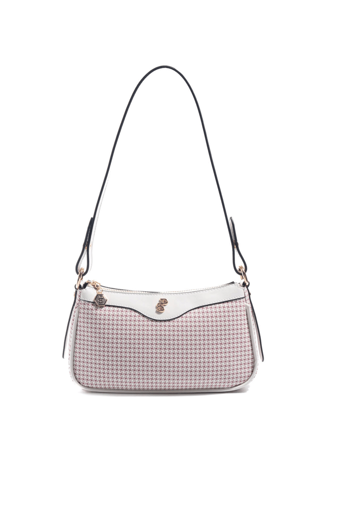 Silver Polo Bordo - Kemik Kaz Ayağı Ekose Kadın Çapraz Çanta SP1274