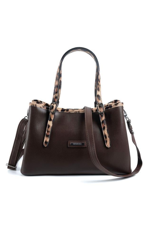 Silver & Polo SP1252 Kadın El Çantası Düz Kahve-Leopar Taba