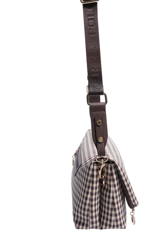 Silver & Polo SP1278 Kadın Çapraz Çanta Ekose Line Kare Kahve Sarı-Kahve