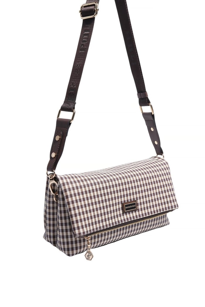 Silver & Polo SP1278 Kadın Çapraz Çanta Ekose Line Kare Kahve Sarı-Kahve