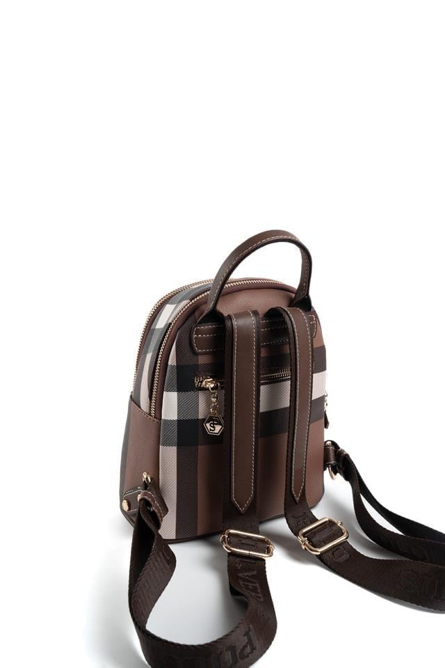 Silver & Polo SP983 Kadın Sırt Çantası Ekose Koyu Kahve-Kahve