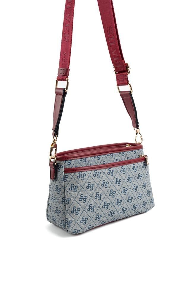 Silver Polo Gri - Bordo Monogram Kadın Çapraz Çanta SP1184