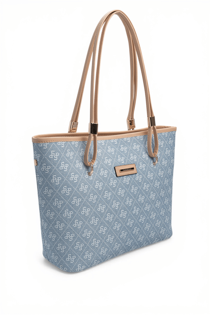Silver & Polo SP1282 Kadın Omuz Çantası Monogram Mavi-Ten