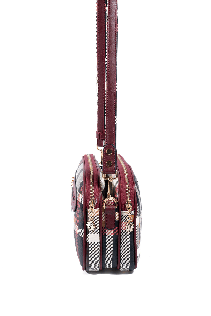 Silver Polo Siyah - Bordo Ekose Kadın Çapraz Çanta SP745
