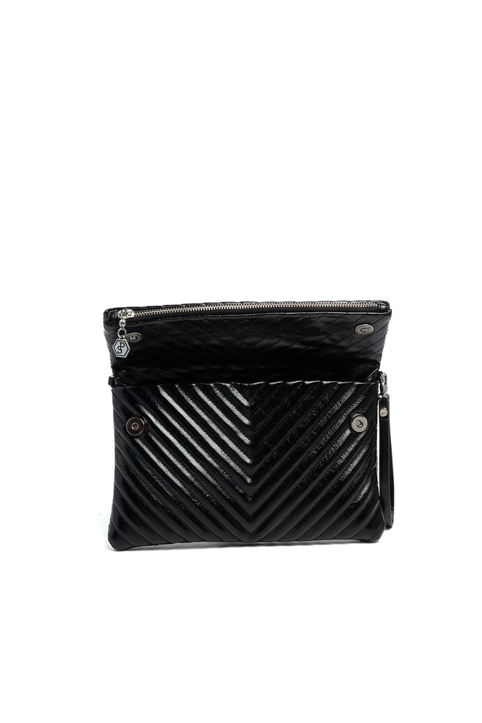 Silver Polo Kırışık Siyah - Kırışık Siyah Kapitone V Kadın Portföy ve Clutch El Çantası SP1134