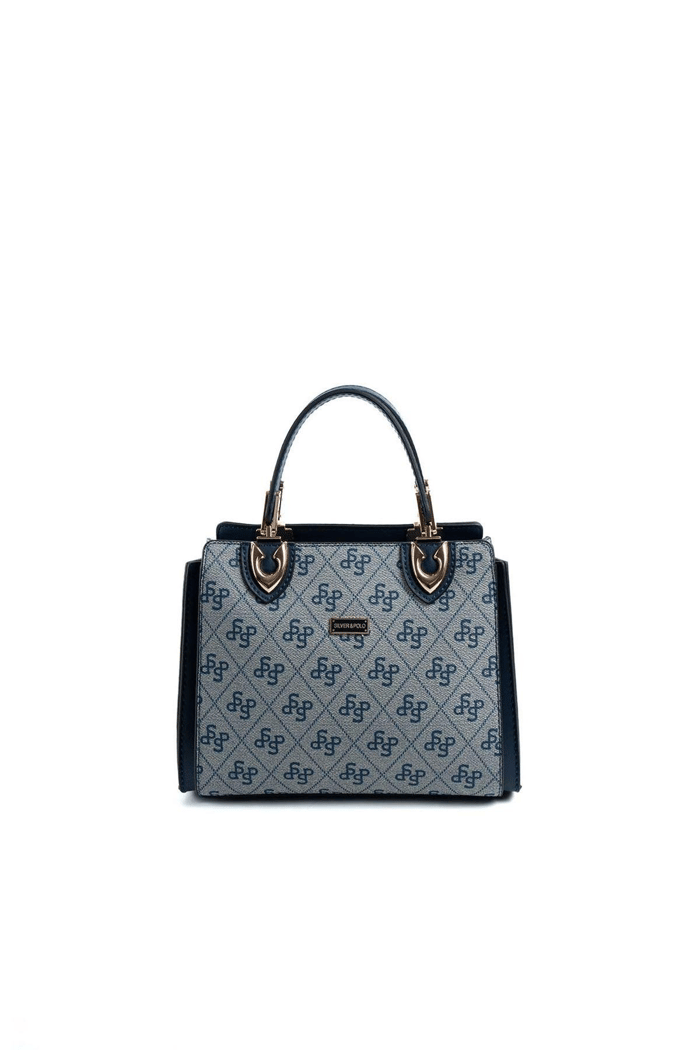 Silver & Polo SP1133 Kadın El Çantası Monogram Gri-Lacivert