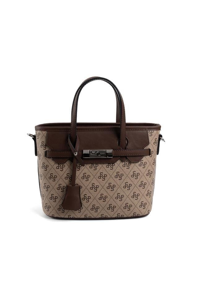 Silver & Polo SP1185 Kadın El Çantası Monogram Koyubej-Kahve