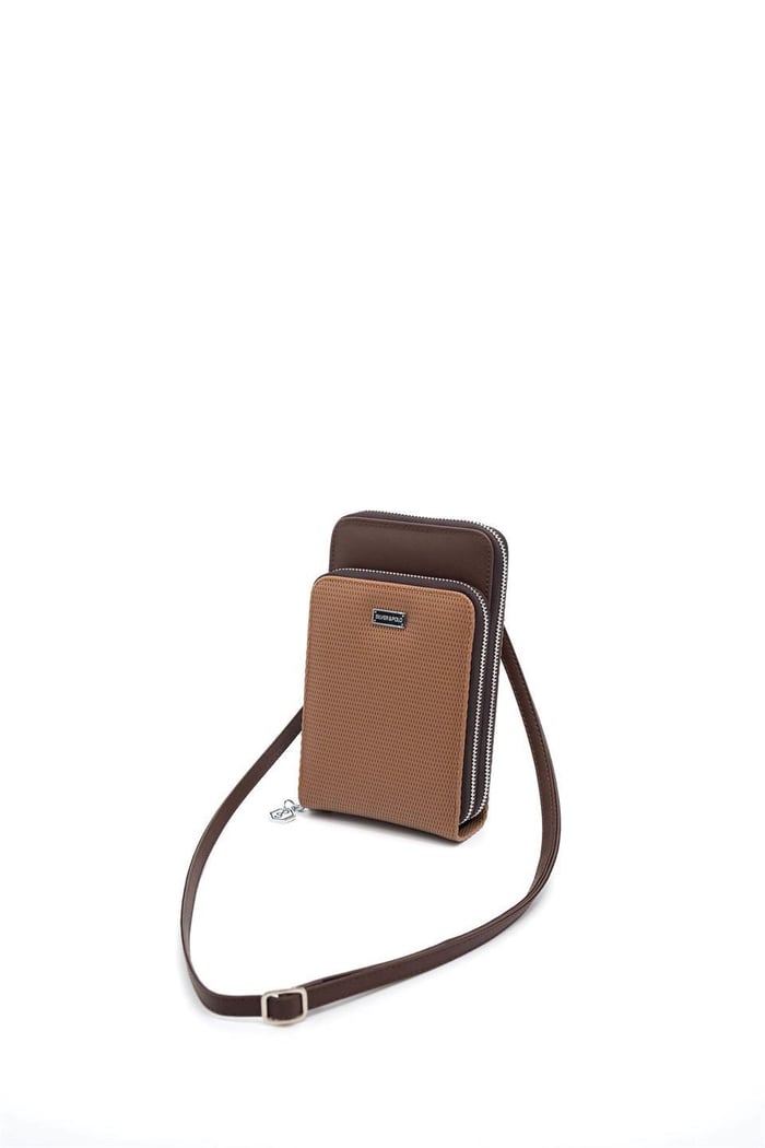 Silver Polo Karamel - Kahve Petek Kadın Telefon Çantası SP1011