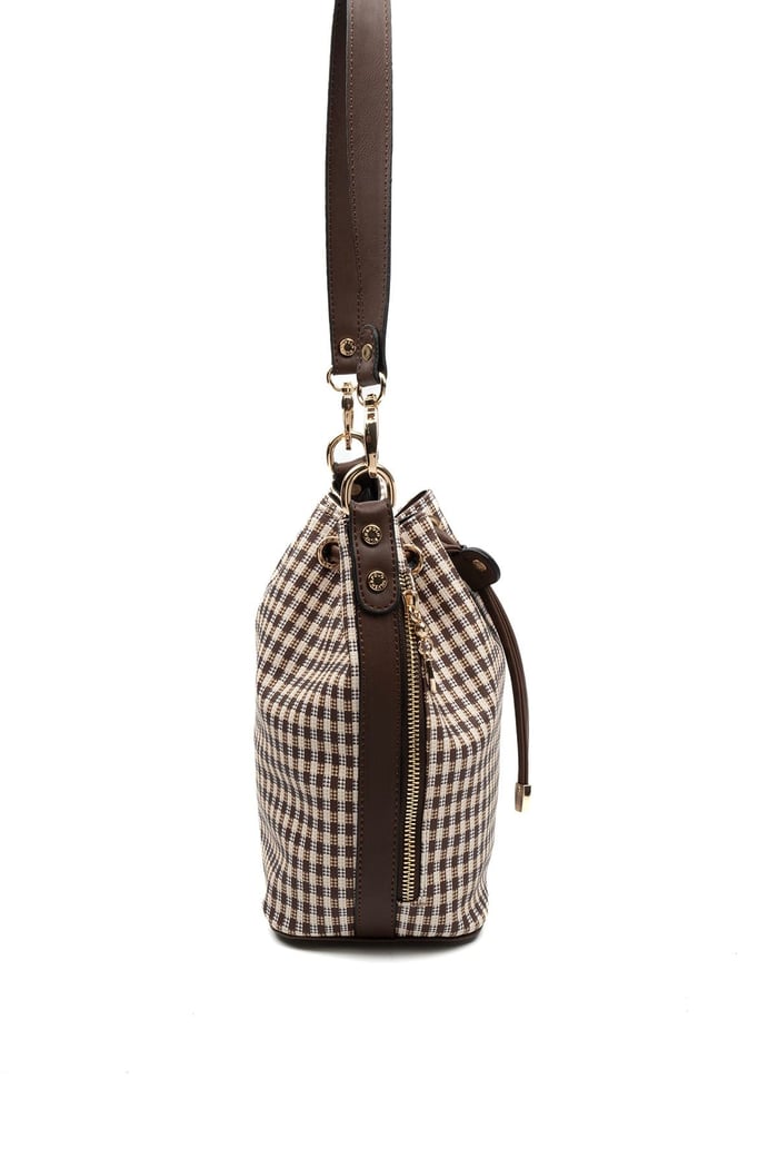 Silver & Polo SP1137 Kadın Omuz Çantası Ekose Line Kare Kahve Sarı-Kahve