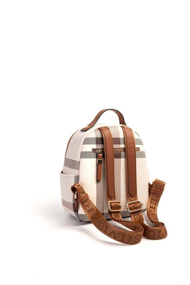 Silver & Polo SP1130 Kadın Sırt Çantası Ekose Krem-Taba