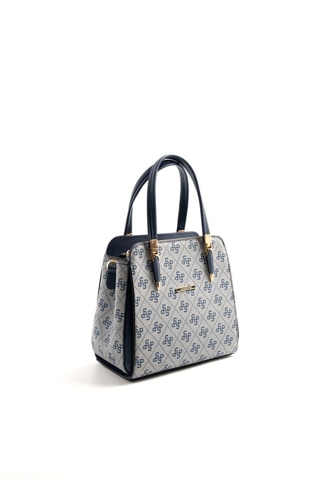Silver & Polo SP1136 Kadın El Çantası Monogram Gri-Lacivert