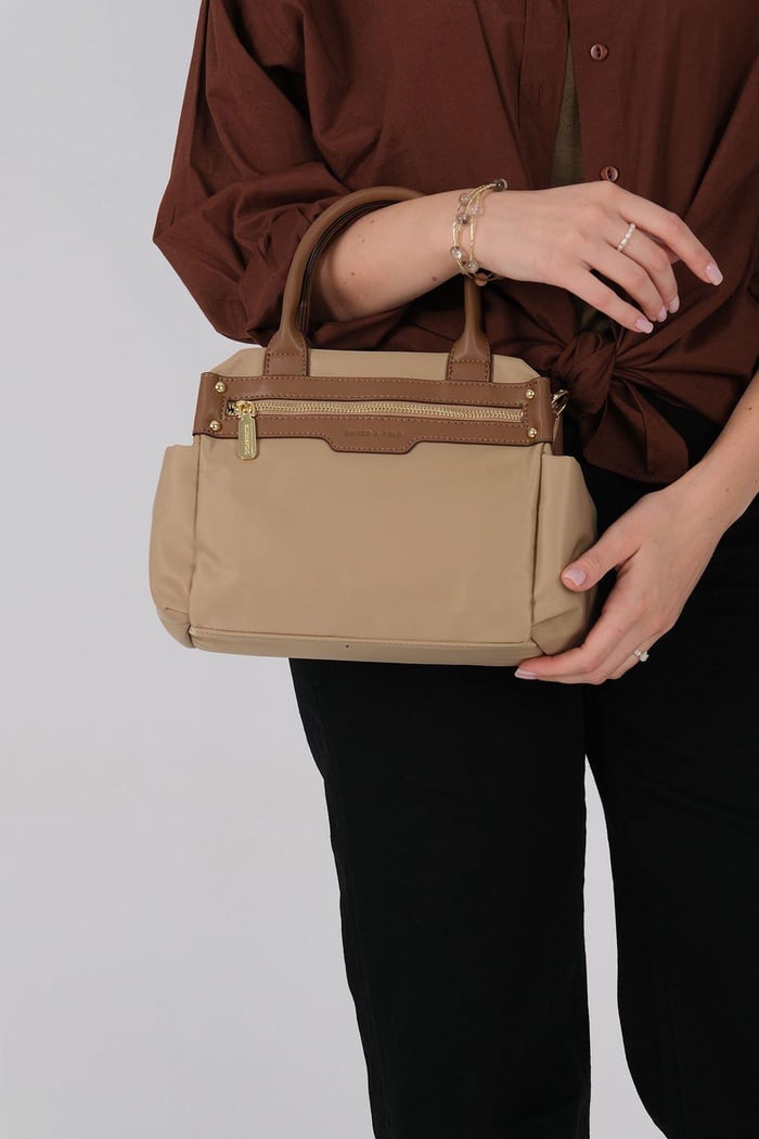 Silver Polo Vizon - Camel Saten Kadın El Çantası SP1219