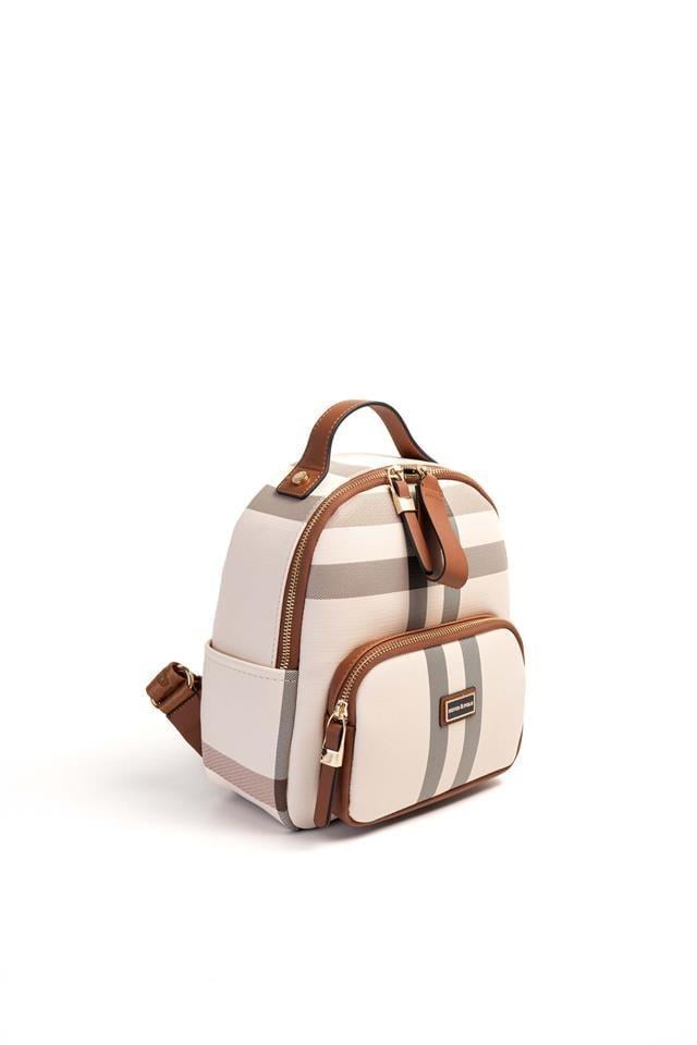 Silver & Polo SP1130 Kadın Sırt Çantası Ekose Krem-Taba