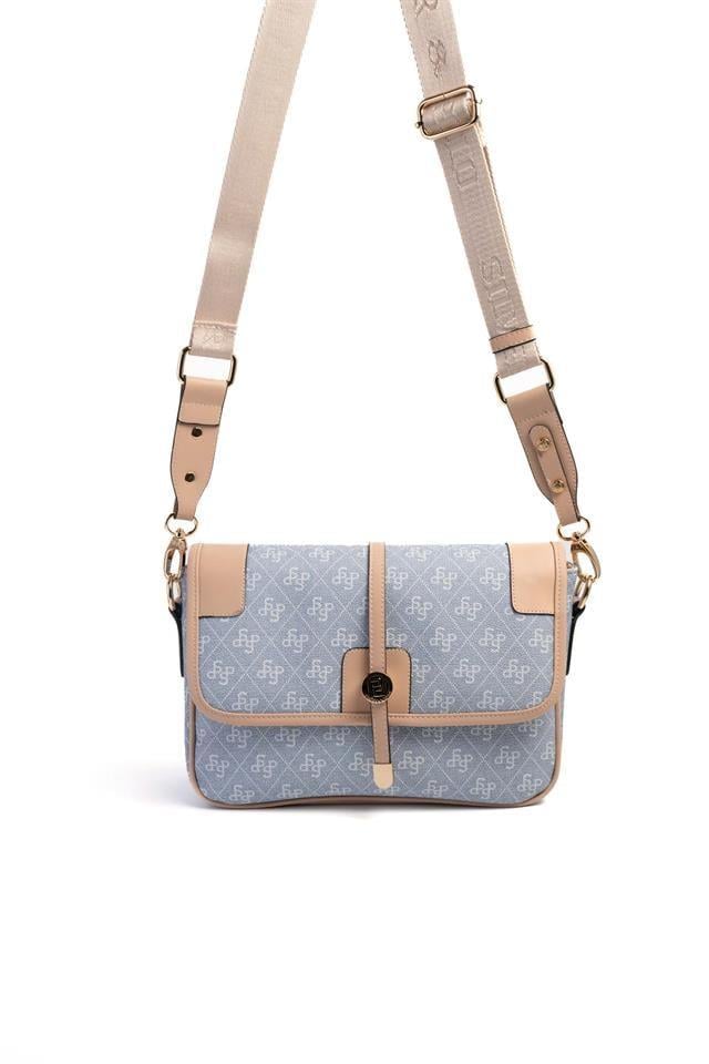 Silver & Polo SP1182 Kadın Çapraz Çanta Monogram Mavi-Ten