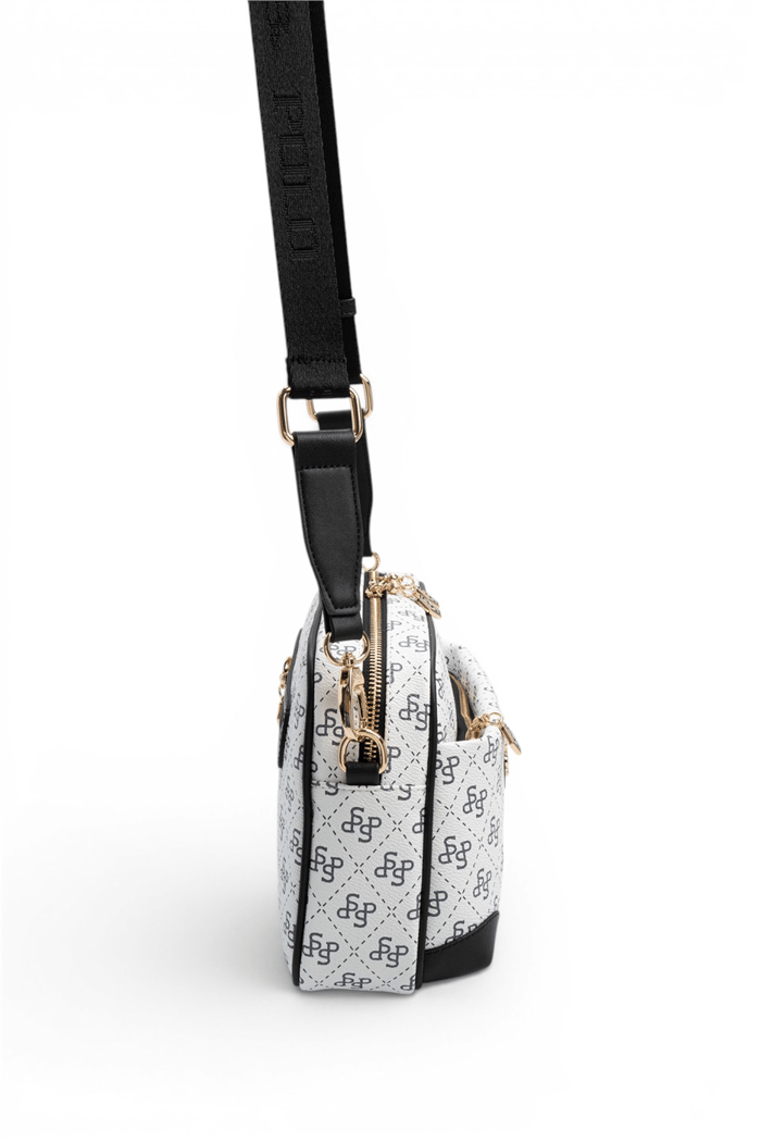 Silver Polo Beyaz - Siyah Monogram Kadın Çapraz Çanta SP1094
