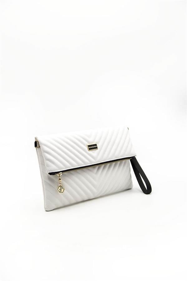 Silver Polo Beyaz - Beyaz Kapitone V Kadın Portföy ve Clutch El Çantası SP1134