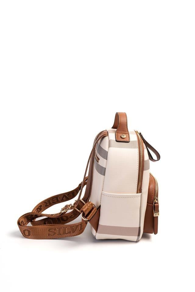 Silver & Polo SP1130 Kadın Sırt Çantası Ekose Krem-Taba