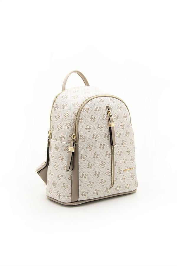 Silver & Polo SP901 Kadın Sırt Çantası Monogram Bej-Kum
