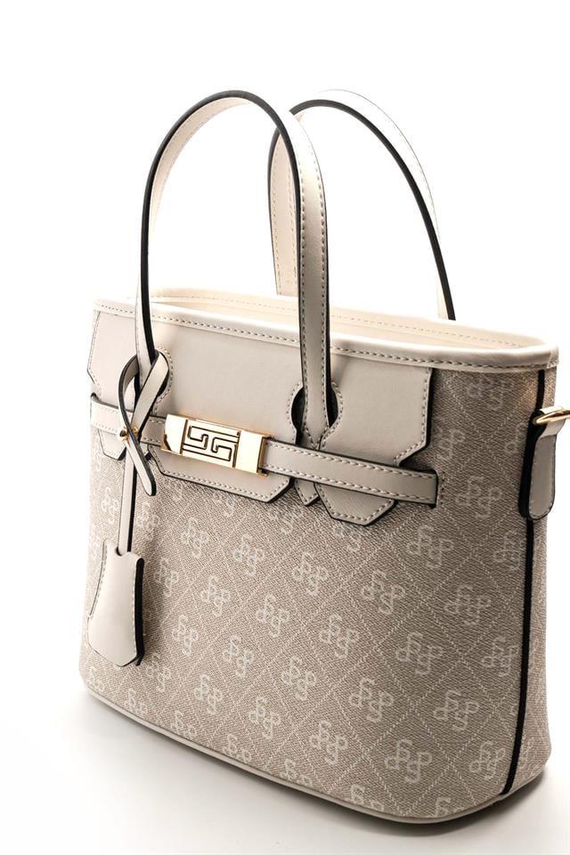 Silver Polo Taş - Kemik Monogram Kadın El Çantası SP1185